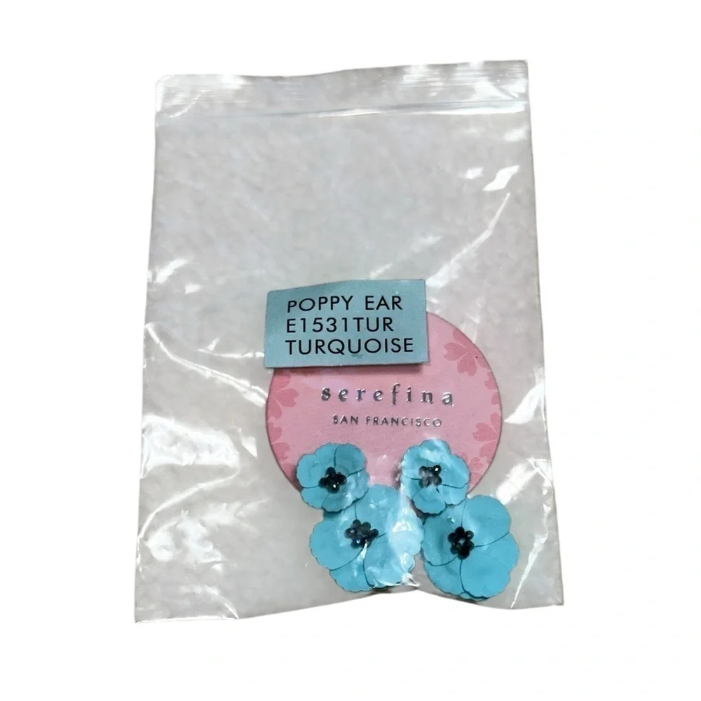 Anthropologie Serefina Poppy Ear Turquoise Blue Earrings